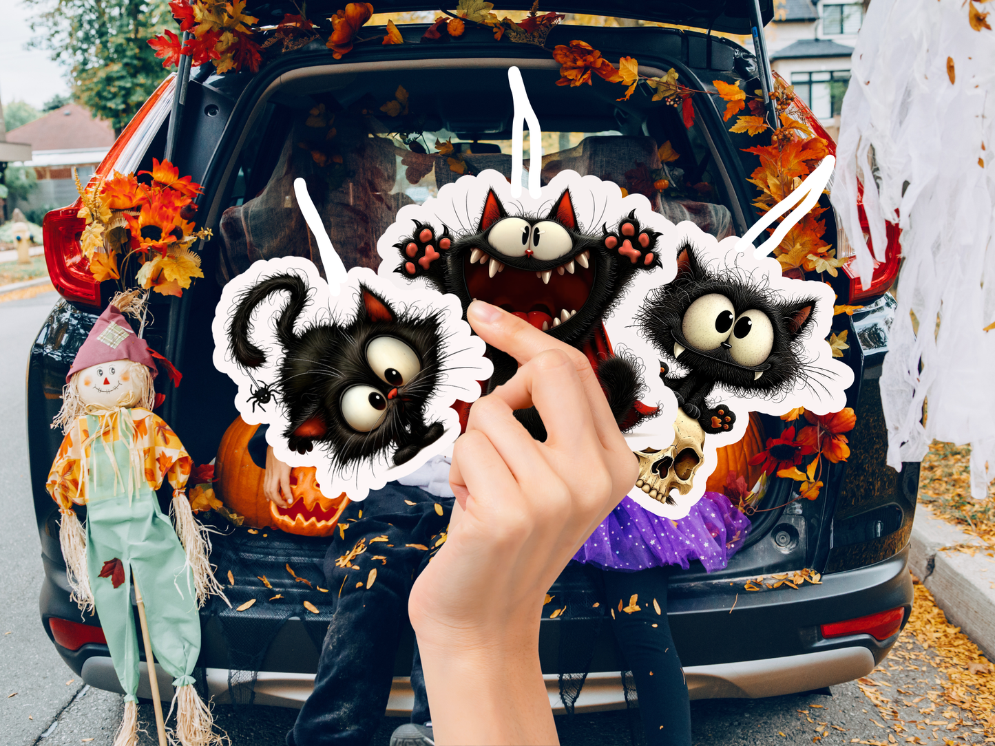 Black Cat Car Freshener Set of 3 — Kitten, Skull & Vampire Cat