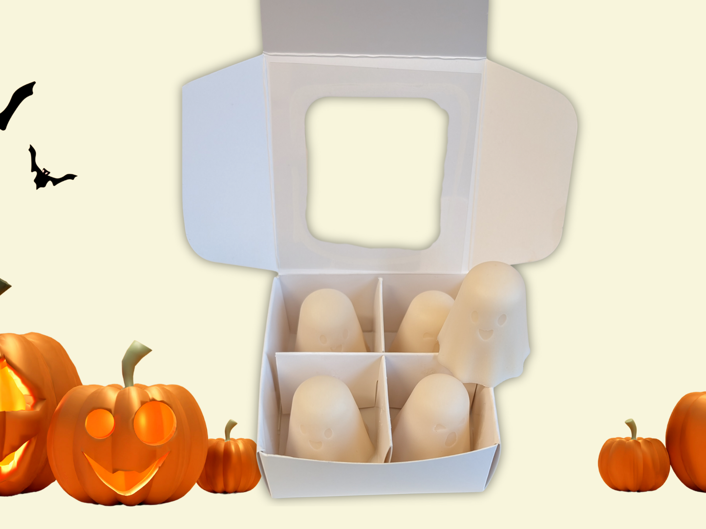 Set of 4 Ghost-Shaped Wax Melts – Halloween Limited Edition – Fall Spooky Scents – Handcrafted Seasonal Home Fragrance