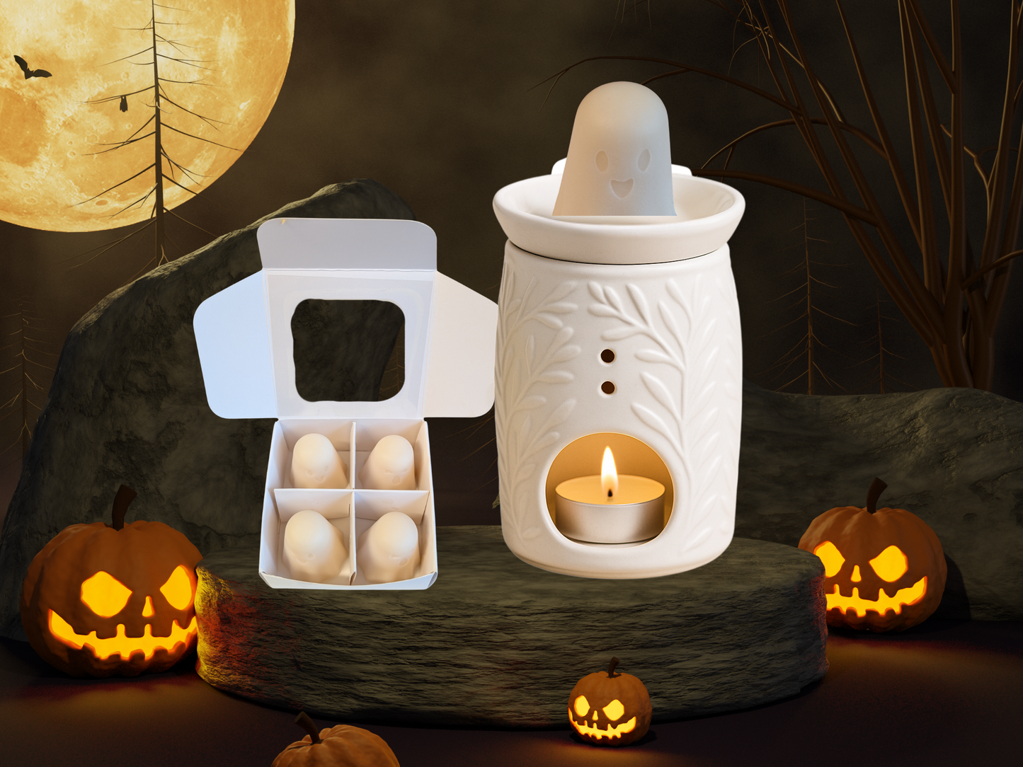 Set of 4 Ghost-Shaped Wax Melts – Halloween Limited Edition – Fall Spooky Scents – Handcrafted Seasonal Home Fragrance