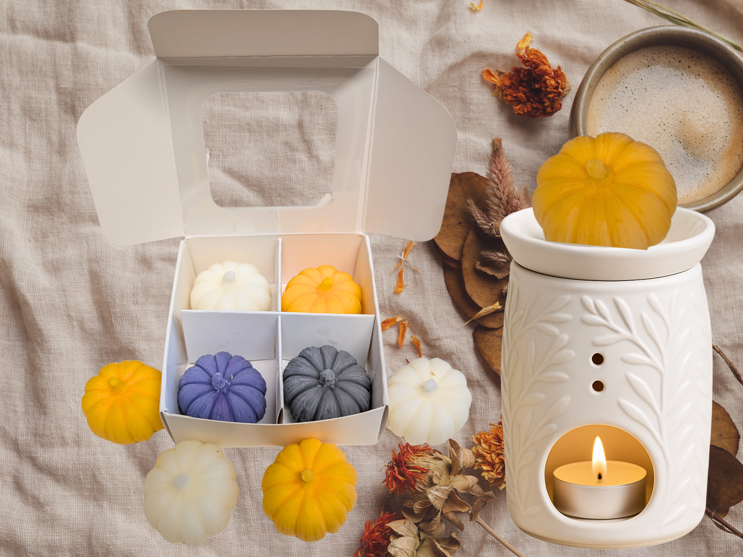 Set of 4 Pumpkin Wax Melts – Fall Limited Edition – Handcrafted Autumn Scented Wax Tarts
