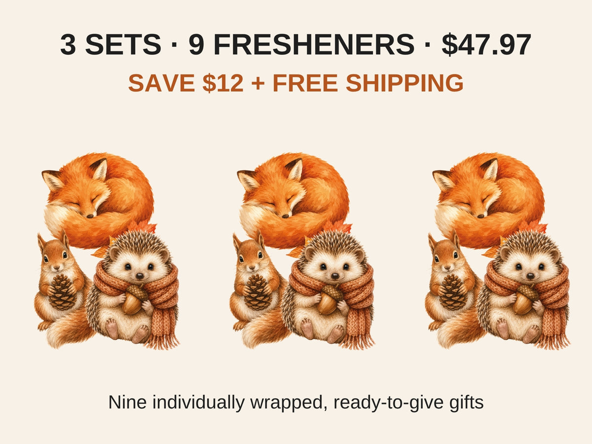 Woodland Friends car freshener bundle: 3 sets, 9 individually wrapped fresheners for $47.97, save $12 plus free shipping