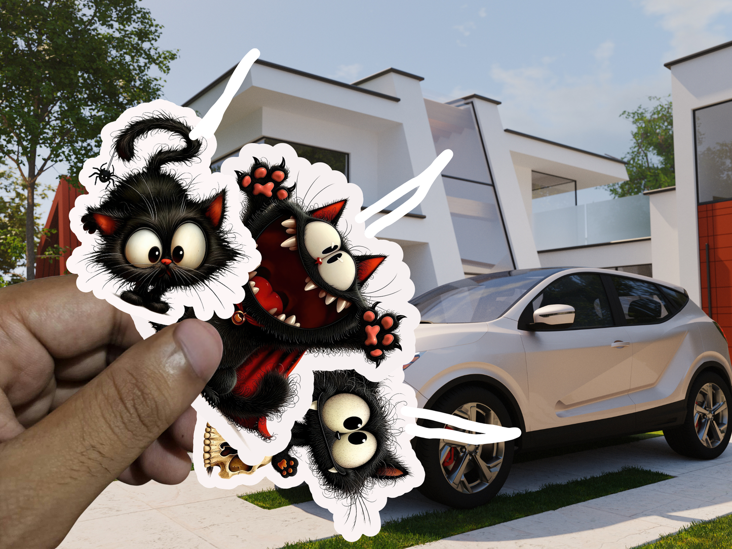 Black Cat Car Freshener Set of 3 — Kitten, Skull & Vampire Cat