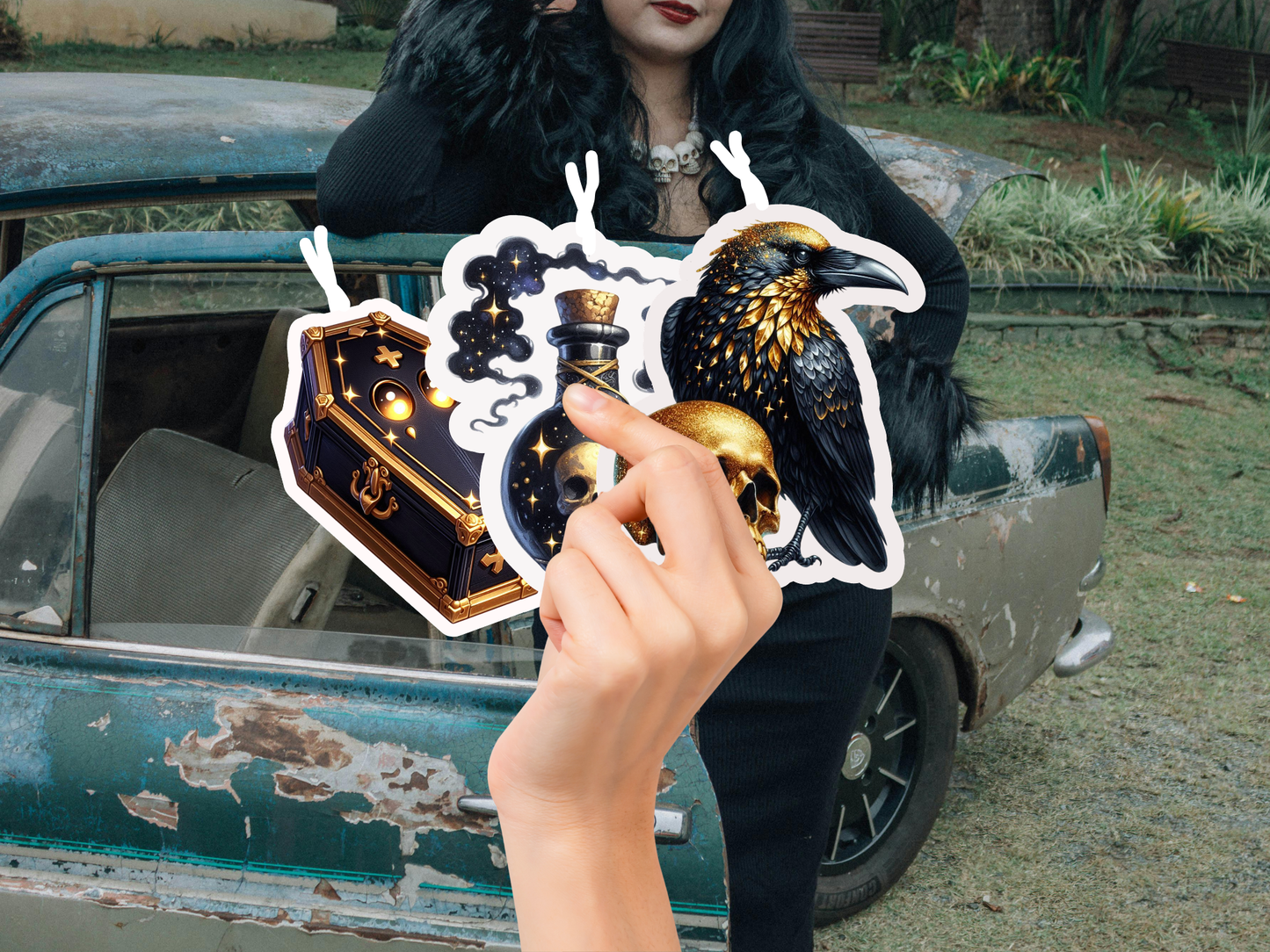Gothic Nights Car Freshener Set of 3 — Coffin, Poison Bottle &amp; Raven