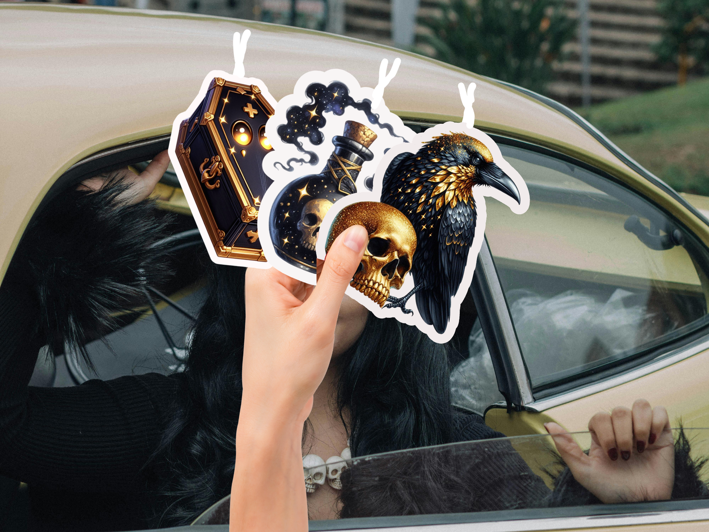 Gothic Nights Car Freshener Set of 3 — Coffin, Poison Bottle &amp; Raven