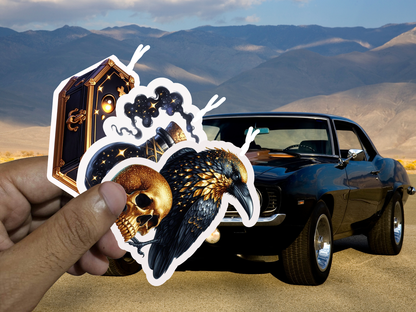 Gothic Nights Car Freshener Set of 3 — Coffin, Poison Bottle &amp; Raven