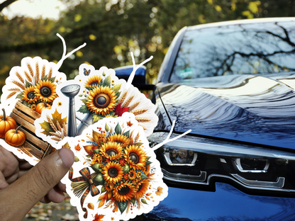 Sunflower Harvest Car Freshener Set of 3 — Bouquet, Watering Can &amp; Crate