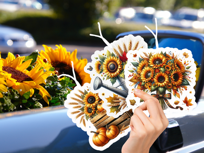 Sunflower Harvest Car Freshener Set of 3 — Bouquet, Watering Can &amp; Crate