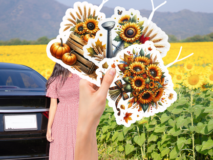Sunflower Harvest Car Freshener Set of 3 — Bouquet, Watering Can &amp; Crate