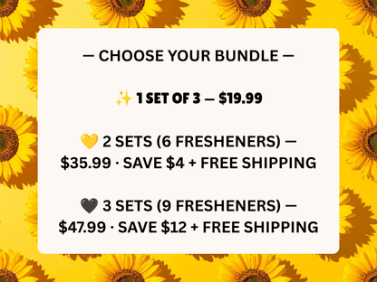 Sunflower Harvest Car Freshener Set of 3 — Bouquet, Watering Can &amp; Crate