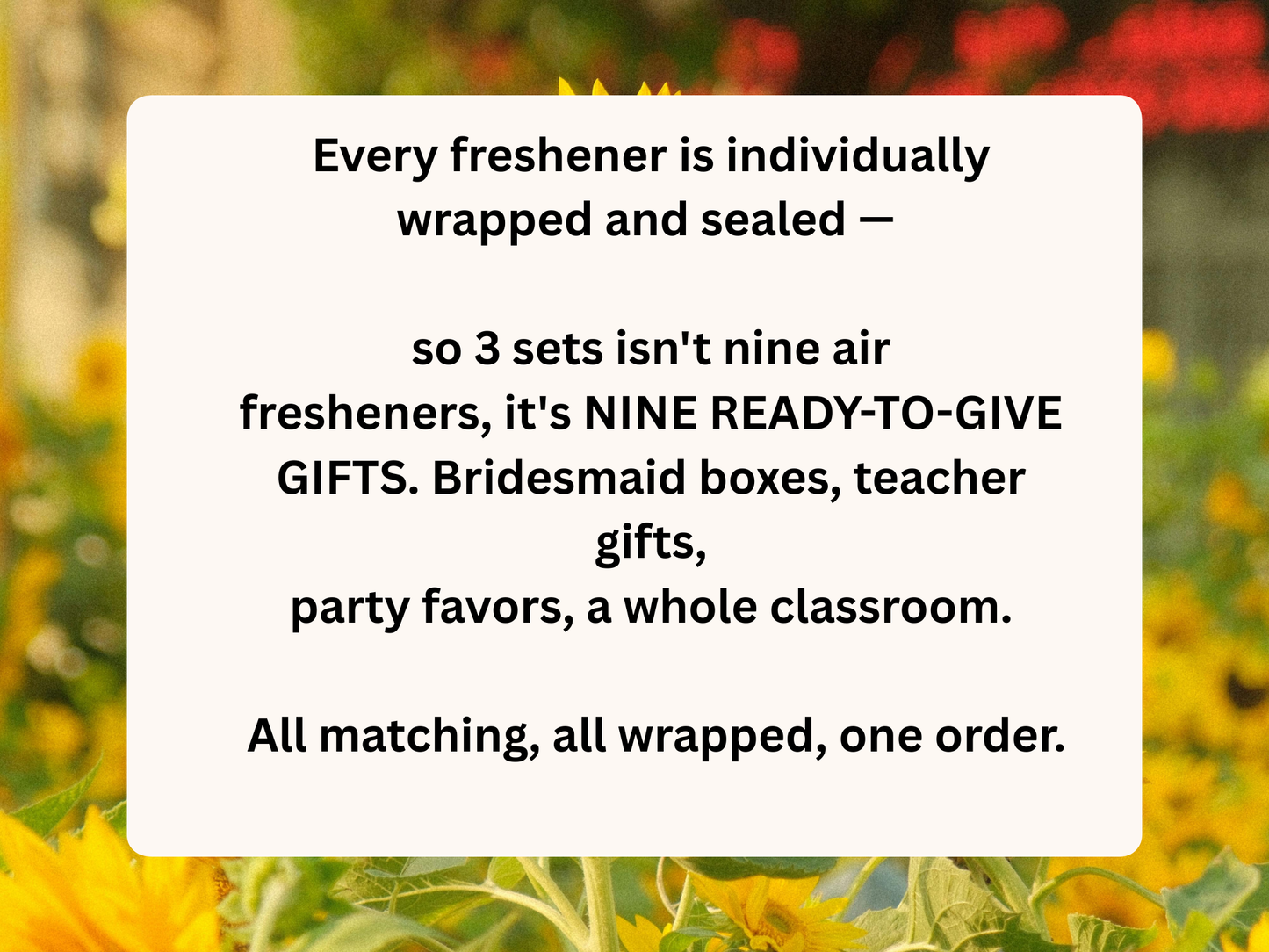 Sunflower Harvest Car Freshener Set of 3 — Bouquet, Watering Can &amp; Crate