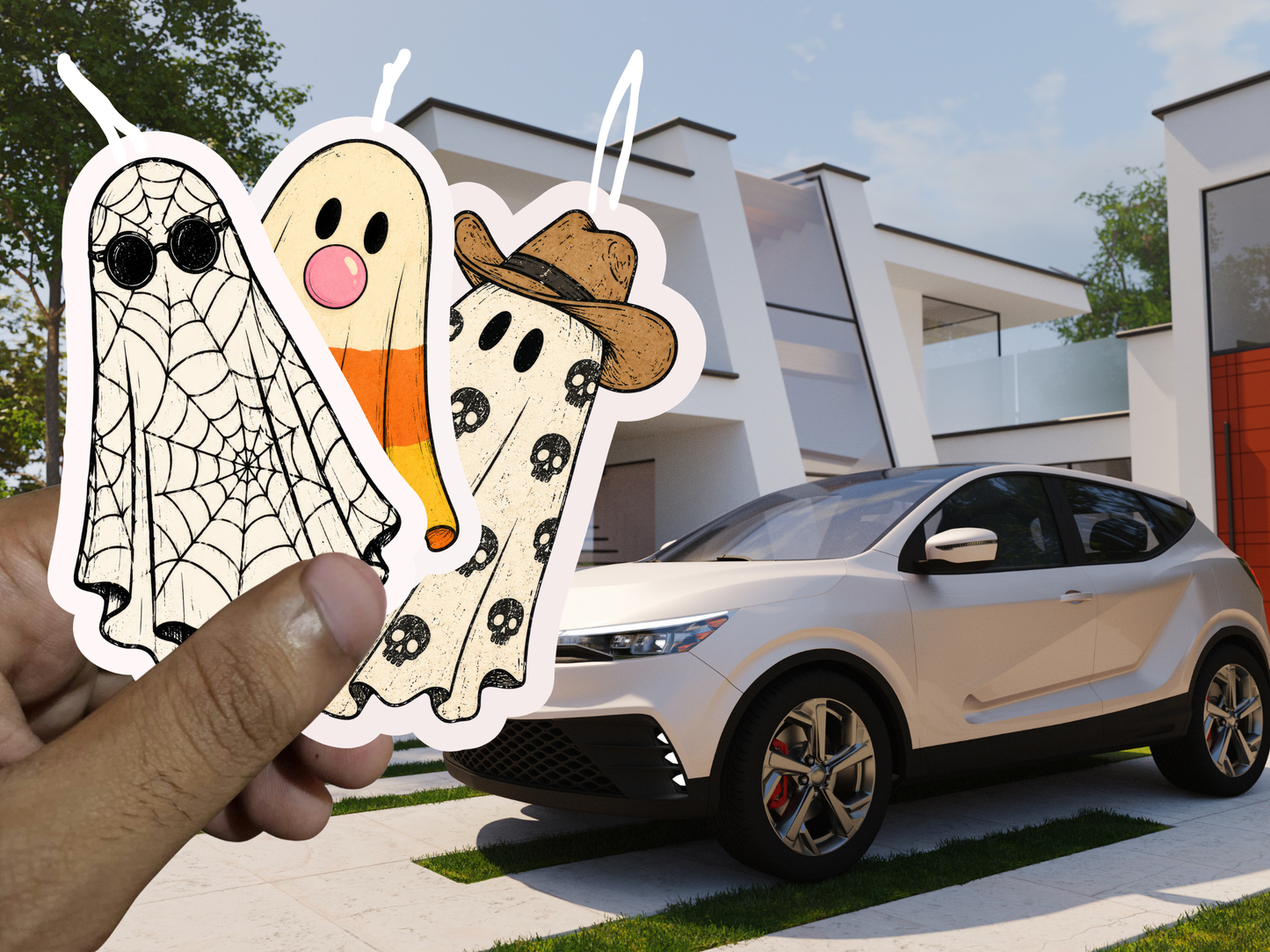 Ghost Gang Car Freshener Set of 3 — Candy Corn, Cowboy &amp; Spiderweb