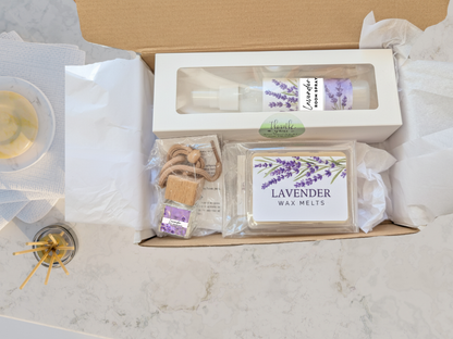 Lavender Serenity Gift Box – Relaxation Aromatherapy Set | 3-Piece, 4-Piece, or 6-Piece Options | Calming Spa Gift | Lavender Room Spray, Wax Melts, Reed Diffuser & More