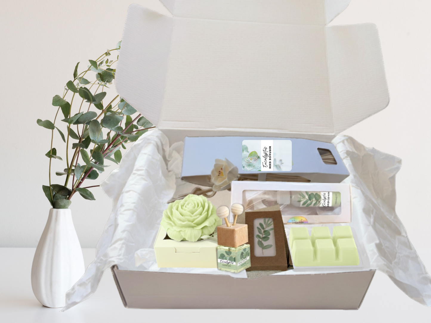 Eucalyptus Retreat Gift Box – Fresh Aromatherapy Spa Set | 3-Piece, 4-Piece, or 6-Piece Options | Refreshing Home Fragrance Gift