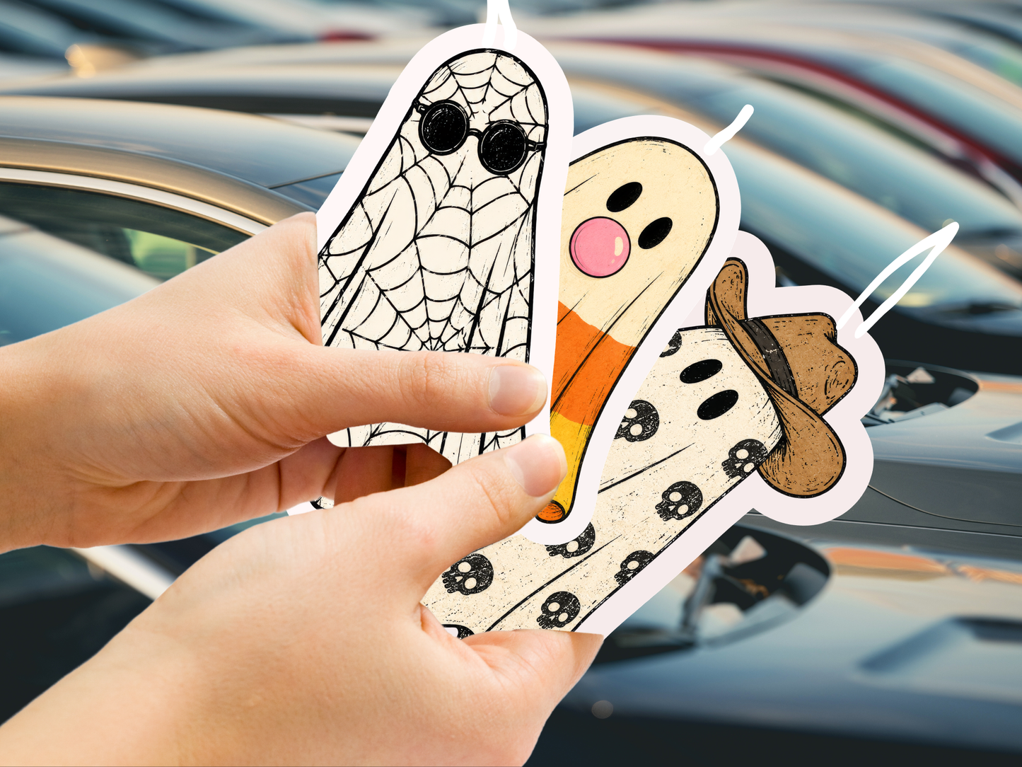 Ghost Gang Car Freshener Set of 3 — Candy Corn, Cowboy &amp; Spiderweb