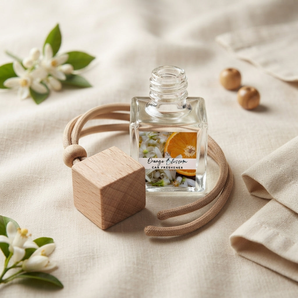 Hanging car freshener for the rear-view mirror, in elegant blossom scents