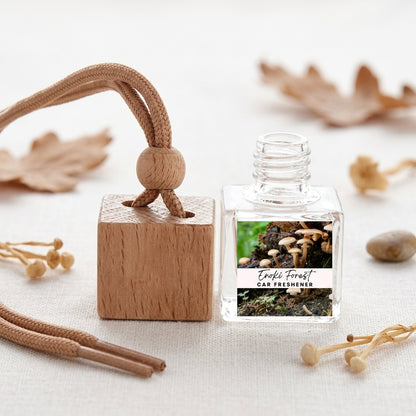 Hanging car freshener for the rear-view mirror, in woods, amber and smoke