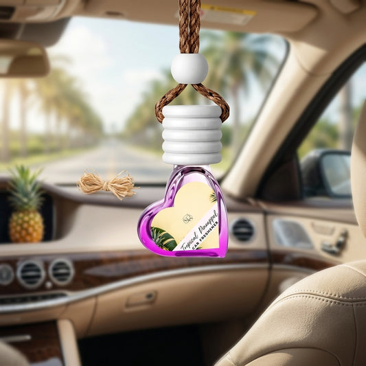 Hanging car freshener for the rear-view mirror, in tropical vacation scents