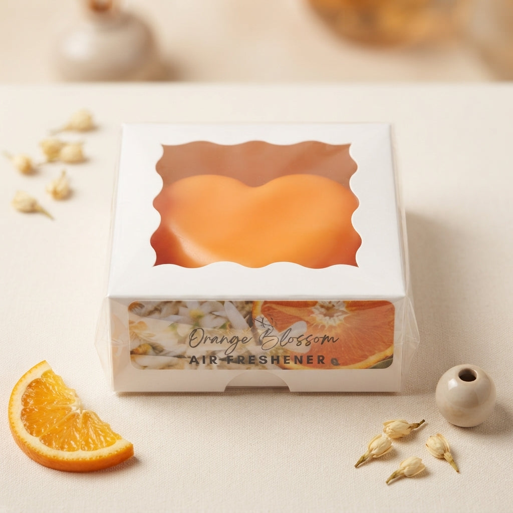Decorative scented wax heart freshener in cozy, woodsy and spiced seasonal scents