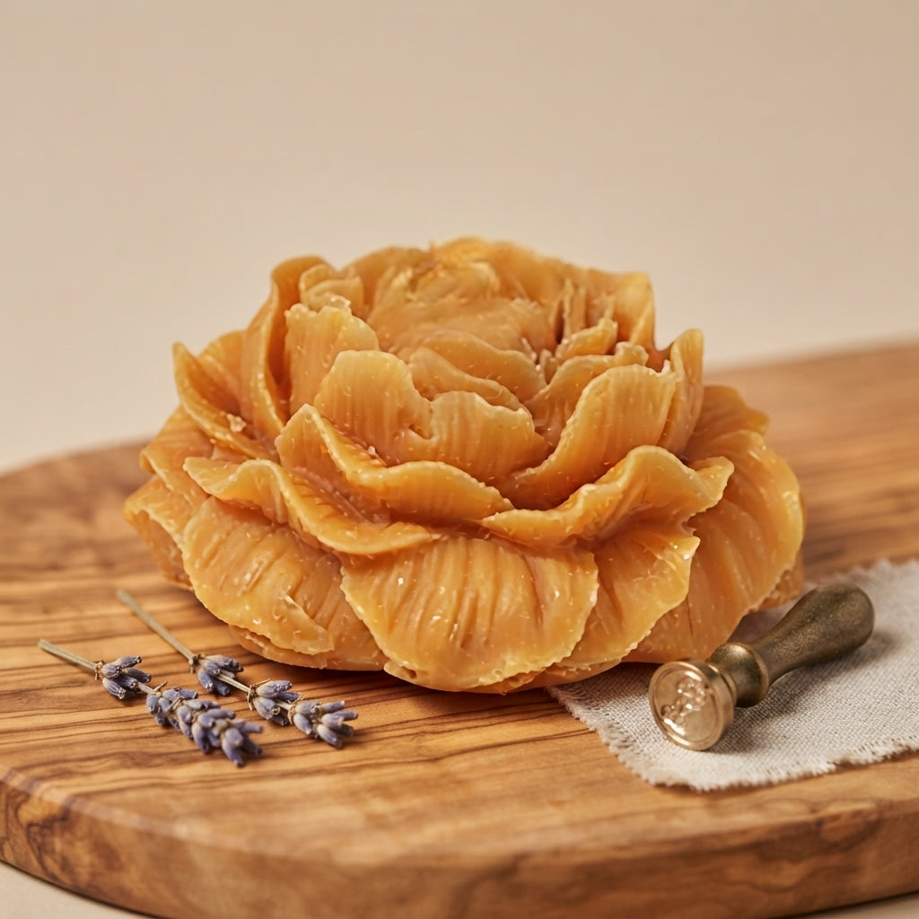 Decorative scented wax flower freshener in cozy, woodsy and spiced seasonal scents
