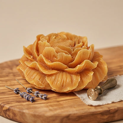 Decorative scented wax flower freshener in cozy, woodsy and spiced seasonal scents